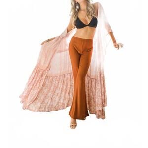 NEW LETO paisley longline ruffle kimono in blush pink